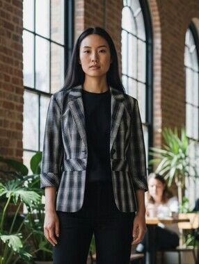 Cato Black & Gray Plaid Tailored Blazer in EUC